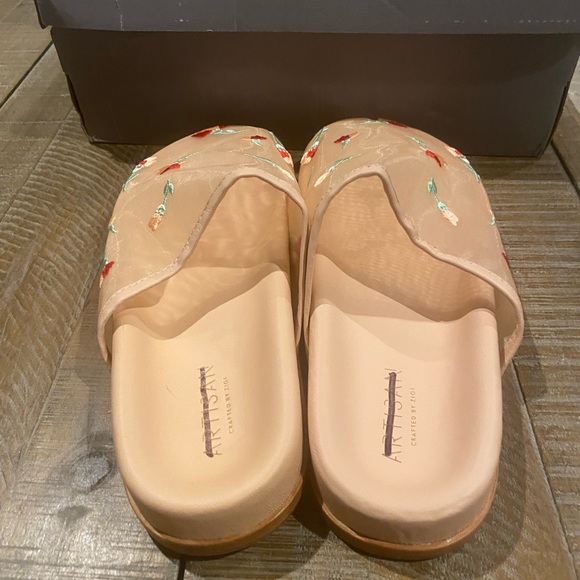 Free People Artisan Zigi Delilah Mules Sheer Embroidered Flowers Pink 9 - Picture 5 of 6